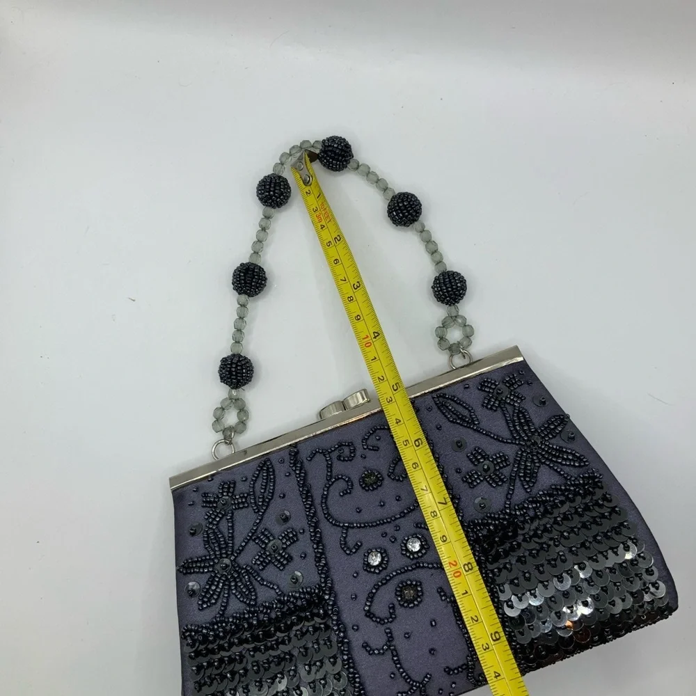 Bijoux Terner Vintage Sequins Embroidery Flower Beaded Handle Evening Clutch